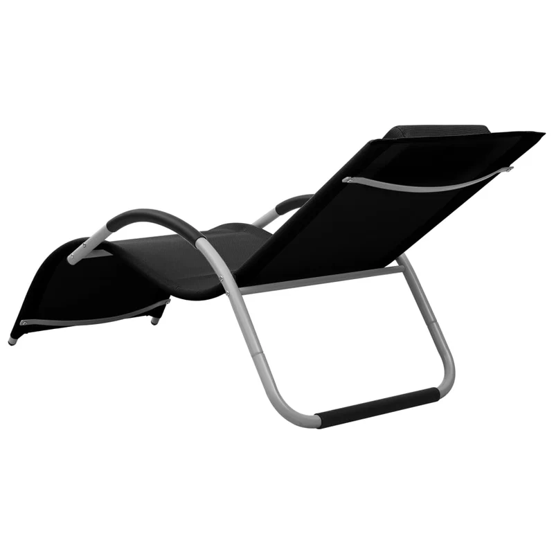 Transat chaise longue bain de soleil lit de jardin terrasse meuble d'extérieur textilène noir et gris 02_0012939