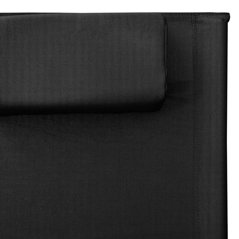Transat chaise longue bain de soleil lit de jardin terrasse meuble d'extérieur textilène noir et gris 02_0012939
