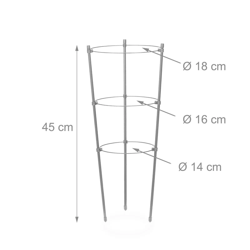 Lot de 4 tuteurs à tomates pour jardin balcon 3 anneaux réglables pratique et pliable en métal gris 13_0012760