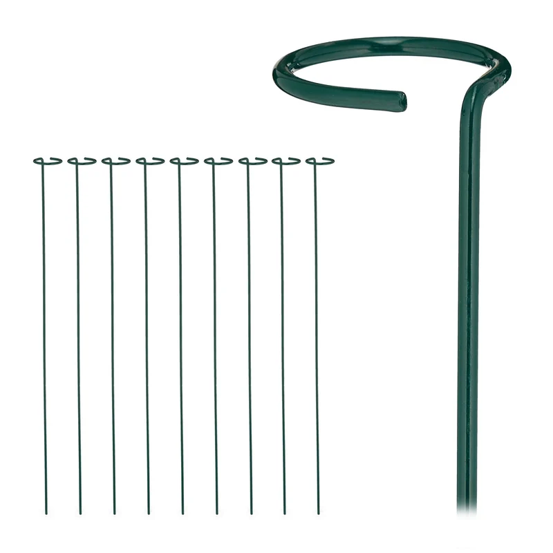 Lot de 10 tuteurs à tomates supports pour plantes grimpantes jardin 120 cm en acier vert 13_0013817