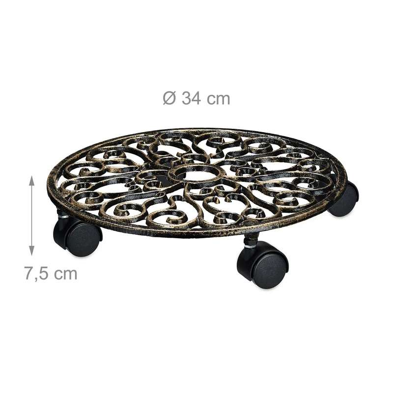 Lot de 2 porte-plantes à roulettes pratiques intérieur extérieur 7,5 x 34 cm en fonte blanc 13_0016779