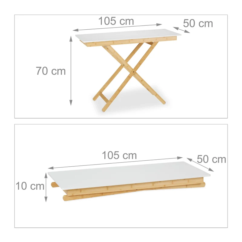Table d'appoint pliable moderne réglable salon cuisine balcon 60 x 40 x 40 cm en bambou blanc 13_0013971