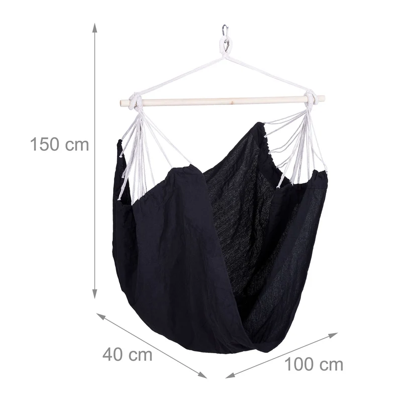 Hamac suspendu en coton 100 x 200 cm assise confortable pour intérieur extérieur style cocooning noir 13_0013037