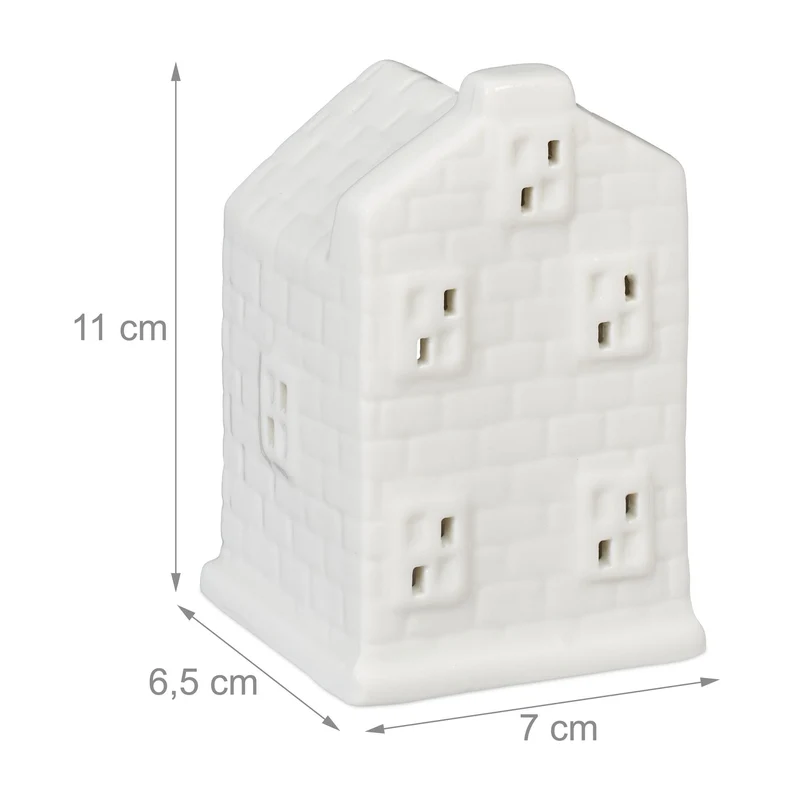 Photophore en forme de maison ambiance cosy déco intérieur 18 x 12 x 12 cm en porcelaine blanche 13_0015176