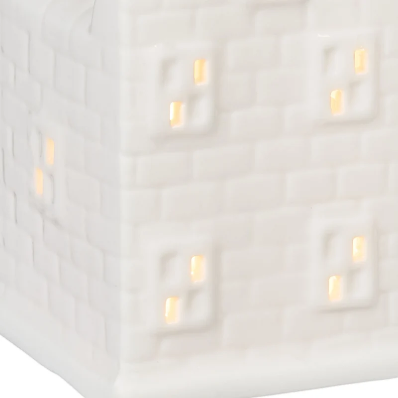Photophore en forme de maison ambiance cosy déco intérieur 18 x 12 x 12 cm en porcelaine blanche 13_0015176