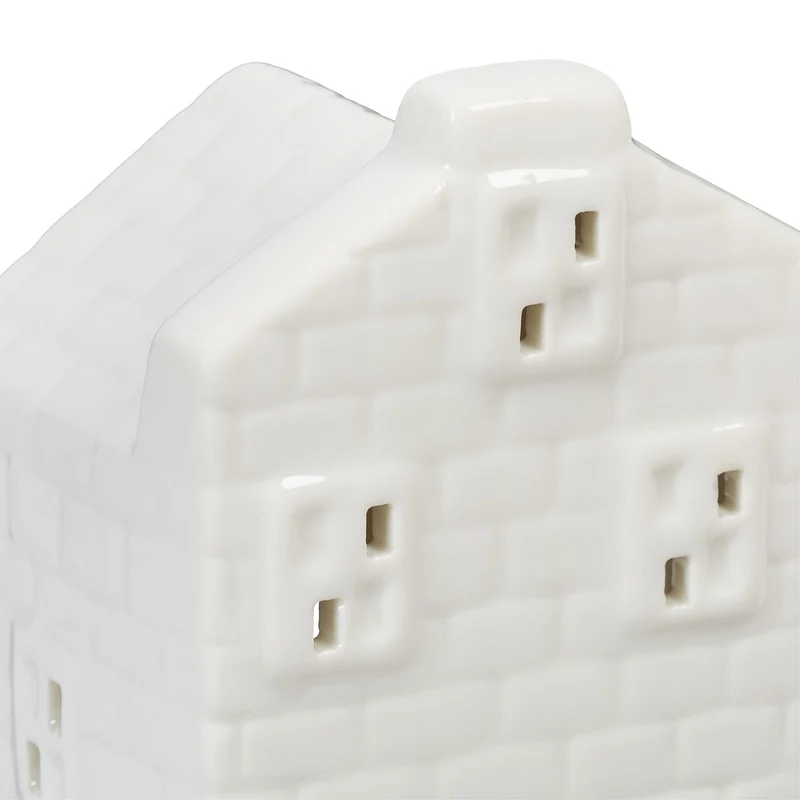Photophore en forme de maison ambiance cosy déco intérieur 18 x 12 x 12 cm en porcelaine blanche 13_0015176
