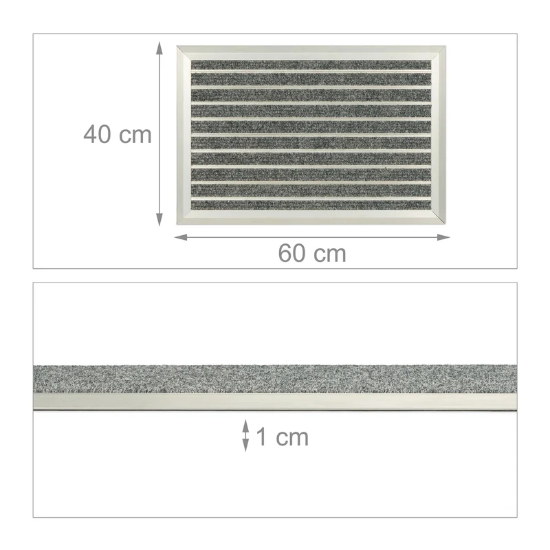 Paillasson rectangulaire antidérapant pratique intérieur extérieur 75 x 45 cm en aluminium gris 13_0014816