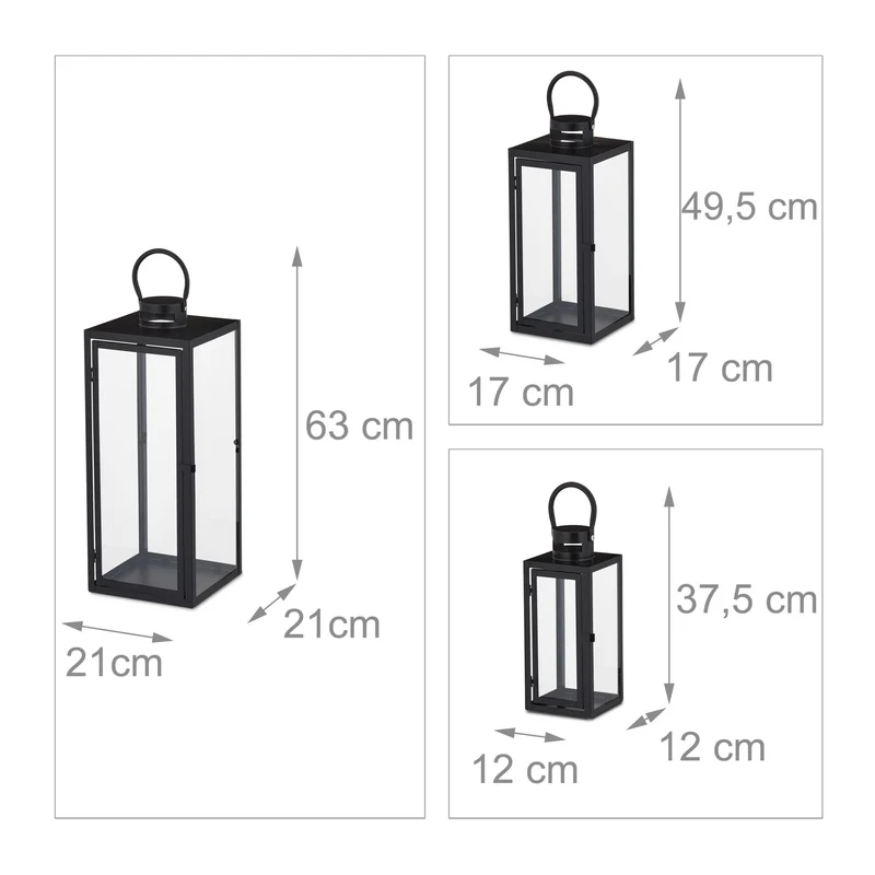 Lot de 3 lanternes décoratives modernes 30 x 10 x 10 cm usage intérieur et extérieur en métal noir 13_0011663