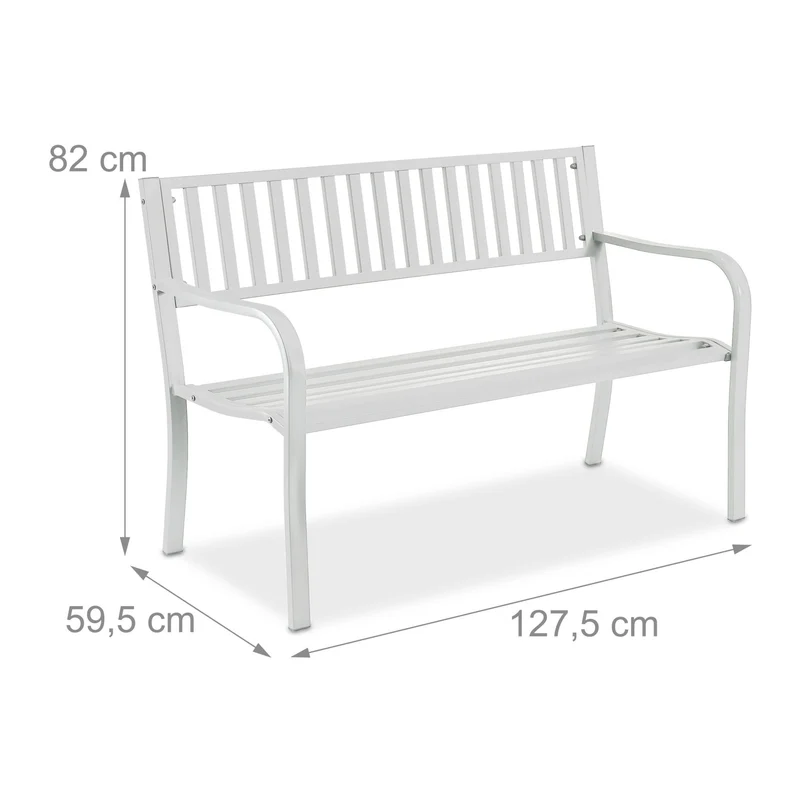 Banc de jardin classique confortable 127,5 x 59,5 x 82 cm pour 2 personnes en métal gris 13_0017465