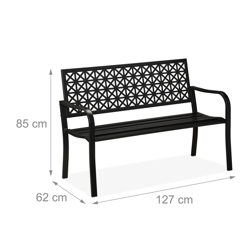 Banc de jardin confortable 120 x 48 x 45 cm pour 2 personnes design géométrique extérieur en acier noir 13_0016733