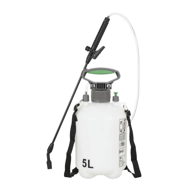 Pulvérisateur à pression 5 L jardin entretien plantes buse réglable forme ergonomique en plastique blanc 13_0012100