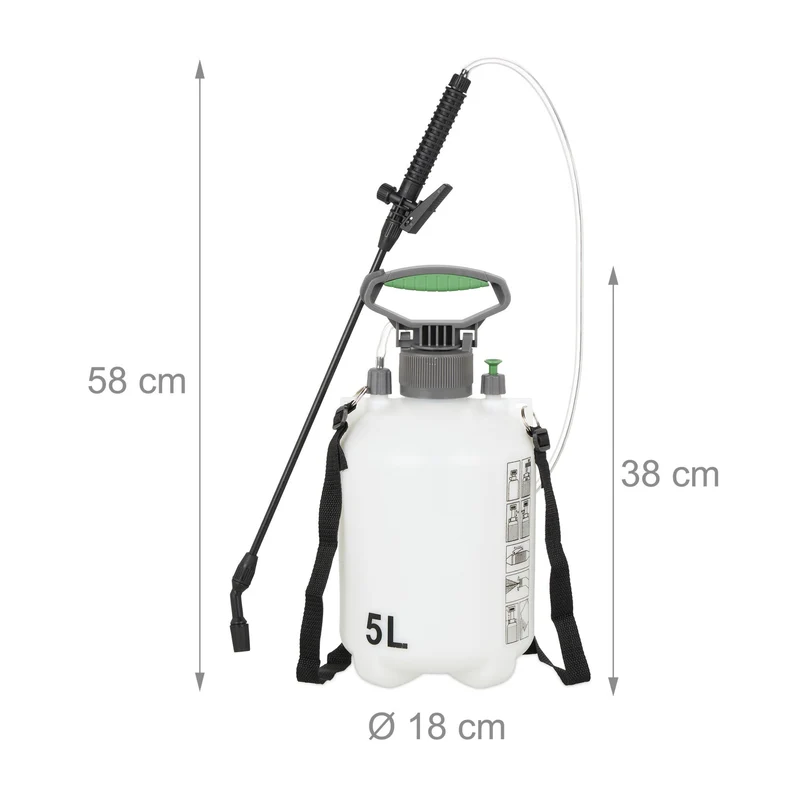 Pulvérisateur à pression 5 L jardin entretien plantes buse réglable forme ergonomique en plastique blanc 13_0012100