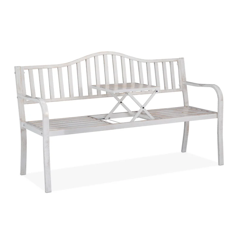 Banc de jardin avec table intégrée 150 x 58,5 x 89 cm pour 3 personnes style élégant en acier gris 13_0010638