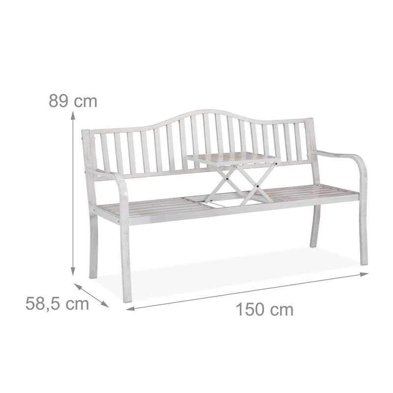 Banc de jardin avec table intégrée 150 x 58,5 x 89 cm pour 3 personnes style élégant en acier gris 13_0010638