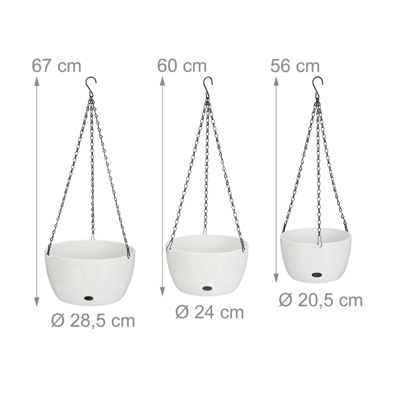 Lot de 3 pots de fleurs suspendus avec réservoir d'eau jardin 15 x 15 x 15 cm en plastique blanc 13_0014785