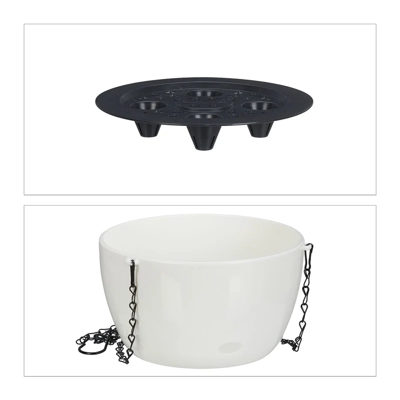 Lot de 3 pots de fleurs suspendus avec réservoir d'eau jardin 15 x 15 x 15 cm en plastique blanc 13_0014785