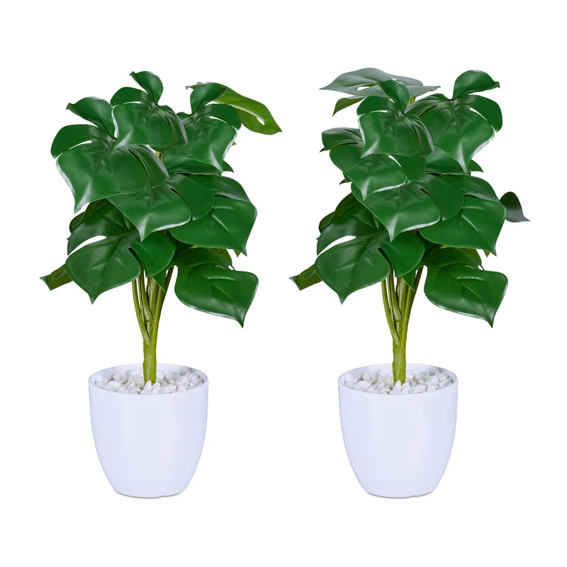 Lot de 2 plantes artificielles décoratives réalistes 30 x 15 x 15 cm pour salon chambre bureau en plastique vert 13_0014369