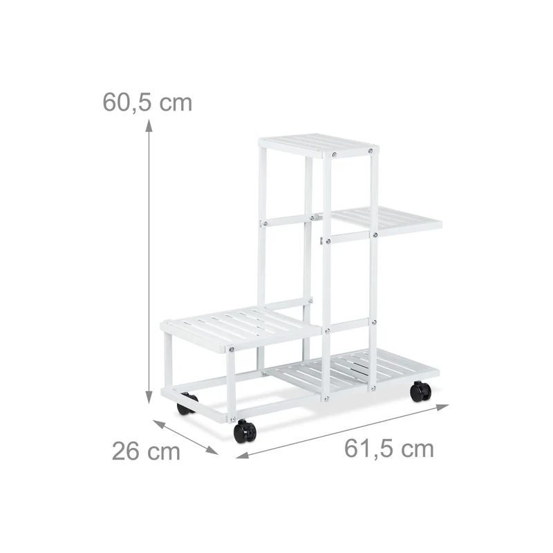 Étagère à plantes mobile design moderne salon chambre 4 niveaux 100 x 30 x 100 cm en acier blanc 13_0014881