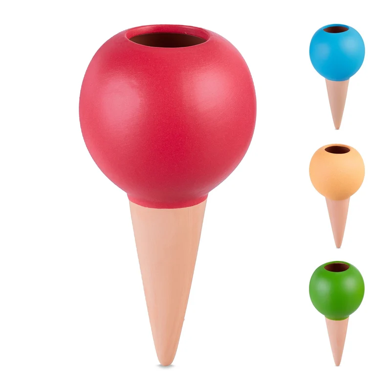 Lot de 4 cônes d'arrosage automatique pour plantes d'intérieur jardin 24 cm en argile beige 13_0014925