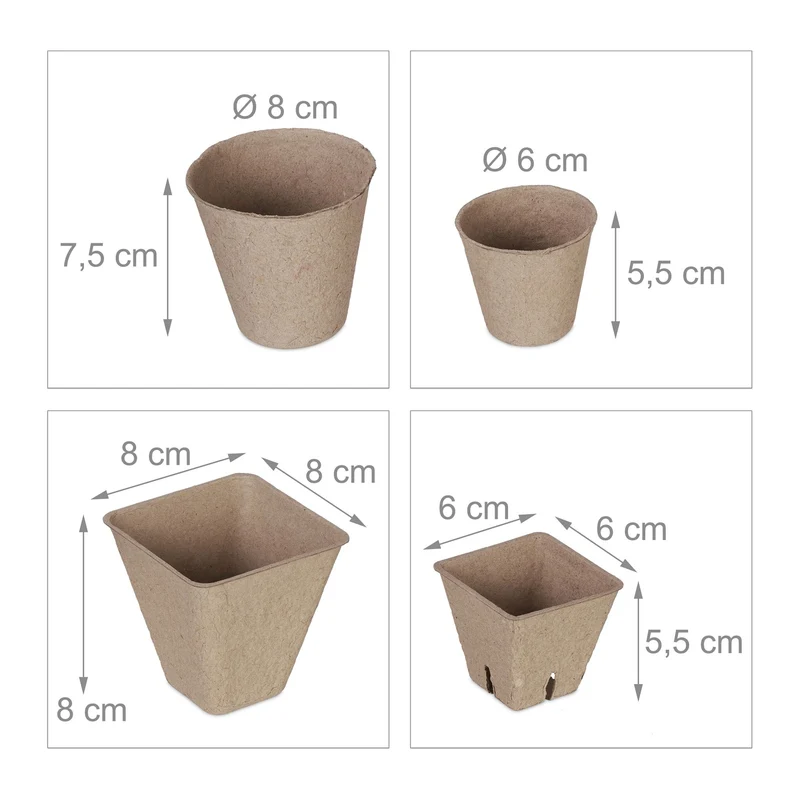 Lot de 96 pots de culture biodégradables jardiniers 10 x 10 x 10 cm en papier kraft 13_0014235