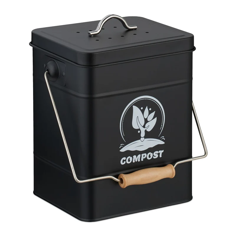 Seau à compost 6 litres cuisine jardin transportable facile entretien finition rustique en fer vert 13_0017215