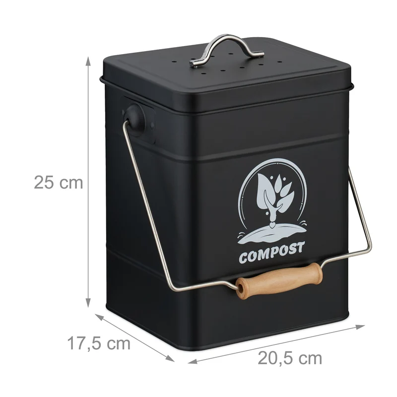 Seau à compost 6 litres cuisine jardin transportable facile entretien finition rustique en fer vert 13_0017215