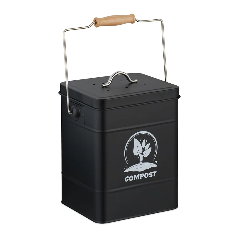 Seau à compost 6 litres cuisine jardin transportable facile entretien finition rustique en fer vert 13_0017215