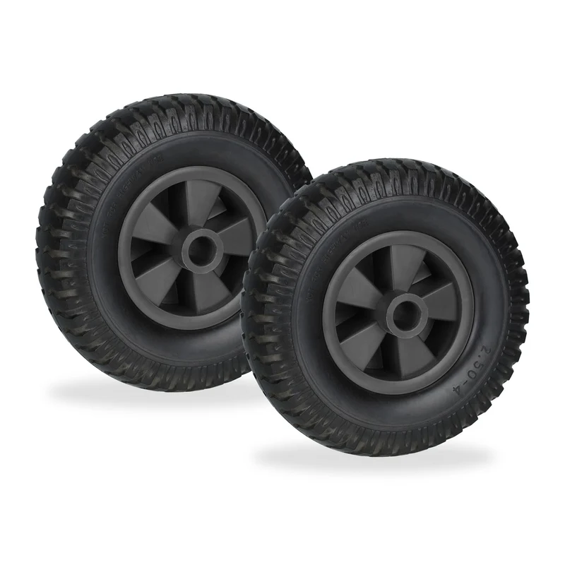 Lot de 2 roues de brouette increvables insensibles aux débris 25 x 10 cm en caoutchouc noir 13_0012281