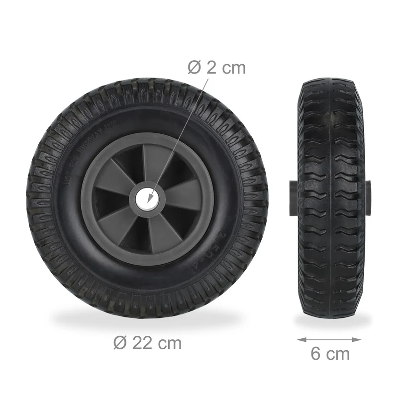 Lot de 2 roues de brouette increvables insensibles aux débris 25 x 10 cm en caoutchouc noir 13_0012281
