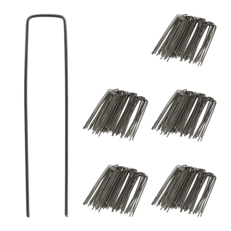 Lot de 250 piquets de jardin en U pour fixer bâches travail extérieur 15 cm en acier gris 13_0012922