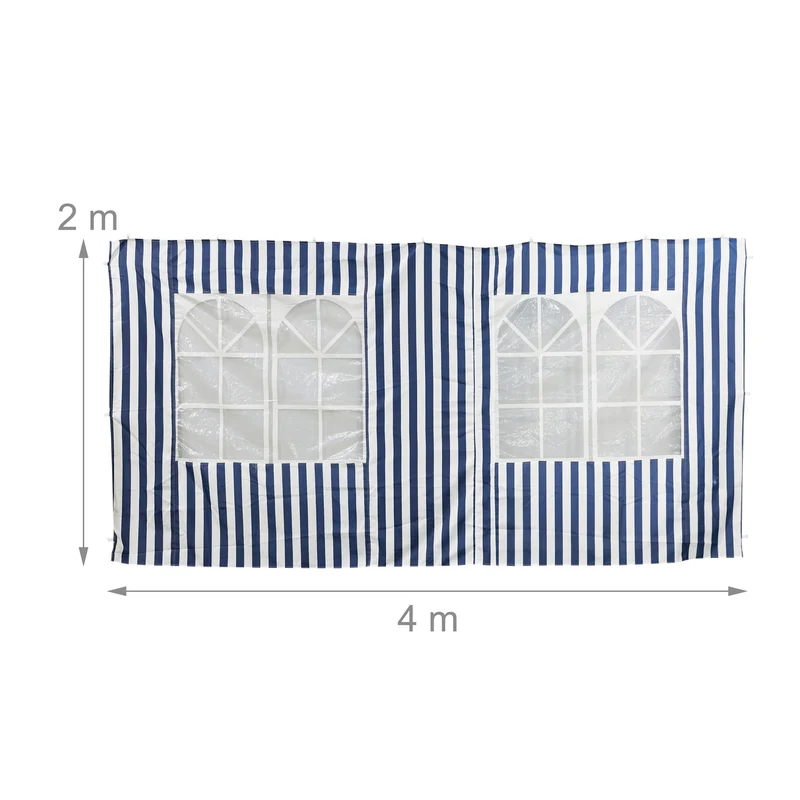 Lot de 2 parois latérales rayées pour tonnelle 3 x 4 m protection contre le vent et la pluie en PE bleu 13_0013254