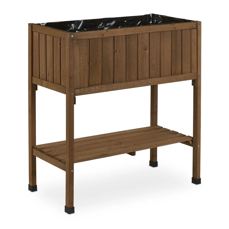 Porte-potager surélevé pour terrasse balcon jardin 80 x 74 x 38 cm avec étagère ergonomique en sapin naturel 13_0011676
