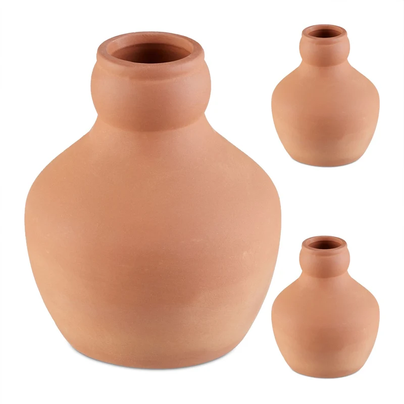 Lot de 3 ollas d'arrosage en argile pour irrigation souterraine plantes jardin 550 ml en terre cuite marron 13_0016528