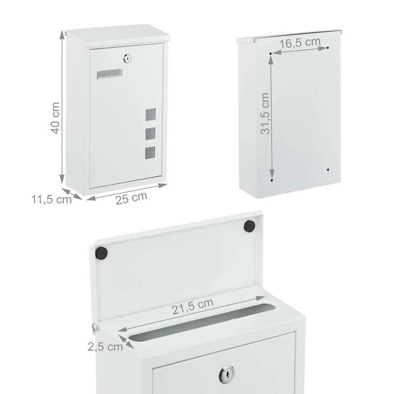 Boîte aux lettres spacieuse avec 3 vitres pratiques pour un usage mural 40 x 25 x 11,5 cm en fer noir 13_0017426