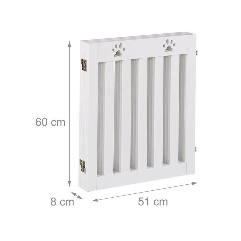 Barrière de sécurité pliable pour chien escalier 60 x 204 x 2 cm installation flexible design joyeux en MDF blanc 13_0015474