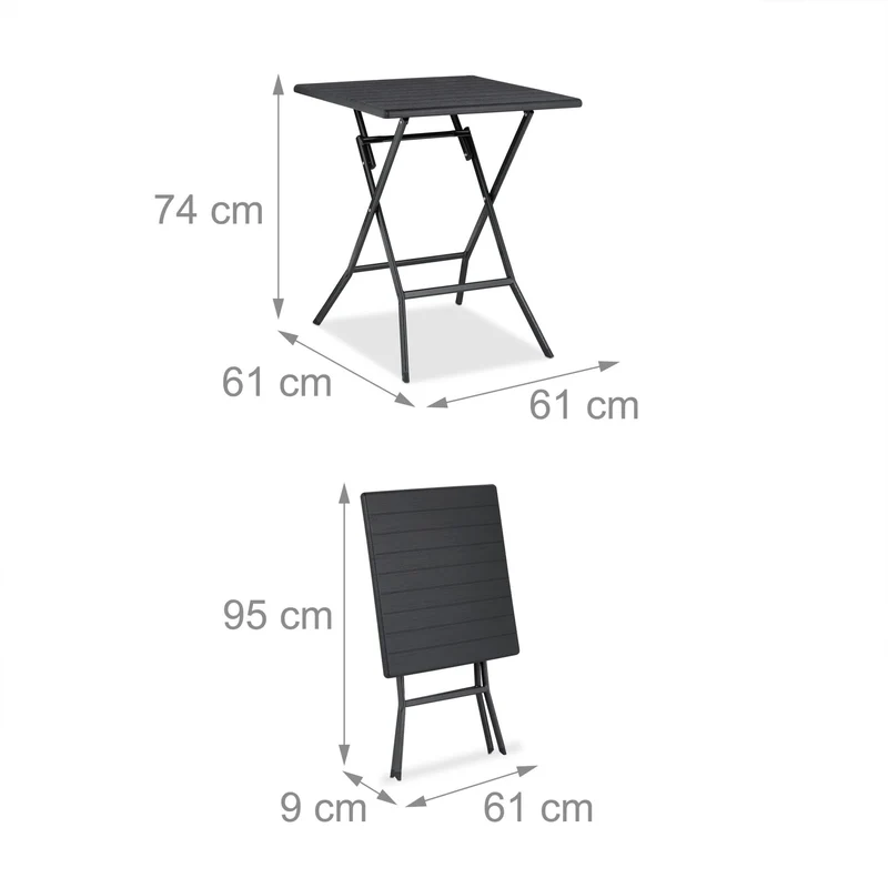 Set de balcon 3 pièces table pliante 61 x 61 cm et 2 chaises confortables design moderne en plastique gris 13_0015631