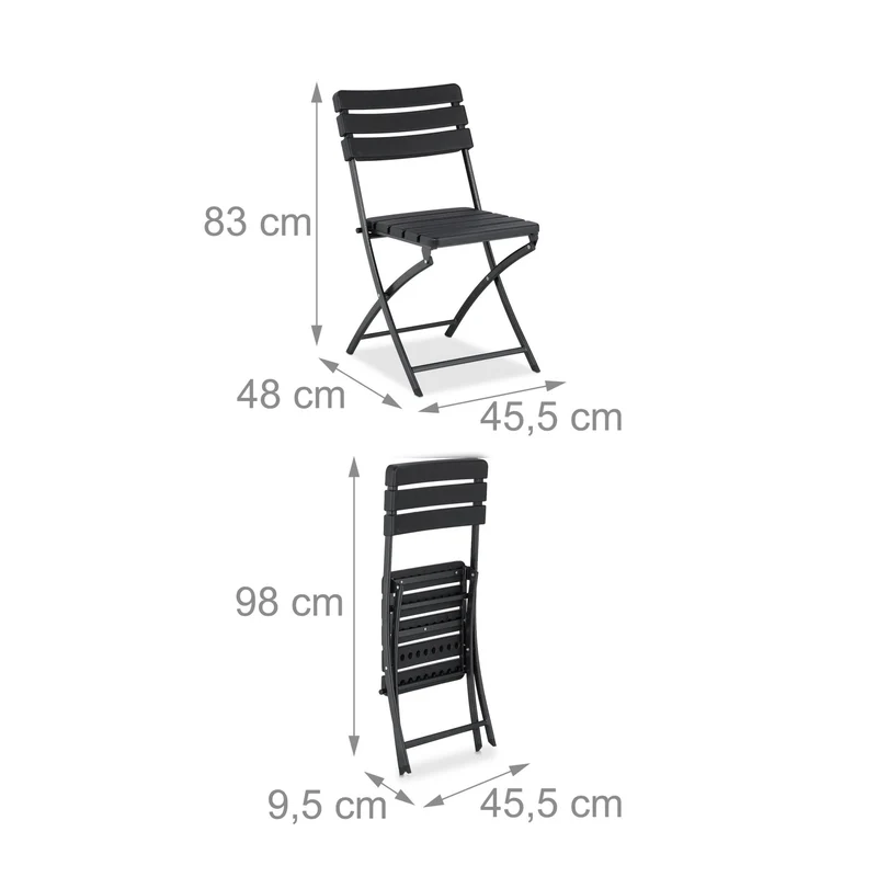 Set de balcon 3 pièces table pliante 61 x 61 cm et 2 chaises confortables design moderne en plastique gris 13_0015631