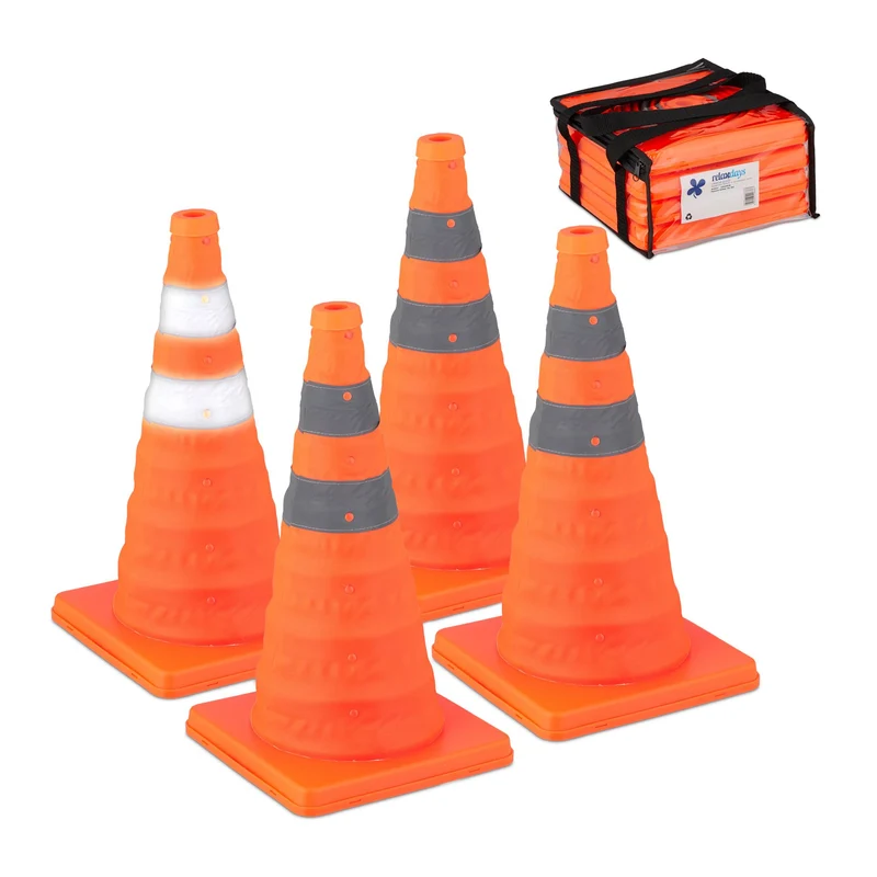 Lot de 4 cônes de signalisation pliables pratiques entraînement visible en PVC orange 13_0014361