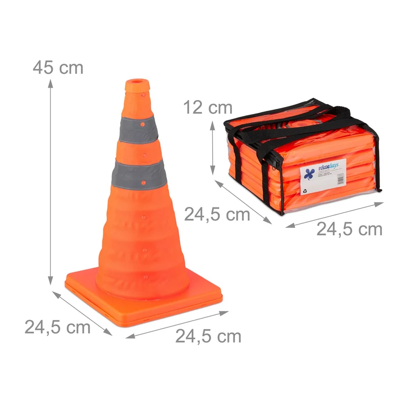 Lot de 4 cônes de signalisation pliables pratiques entraînement visible en PVC orange 13_0014361