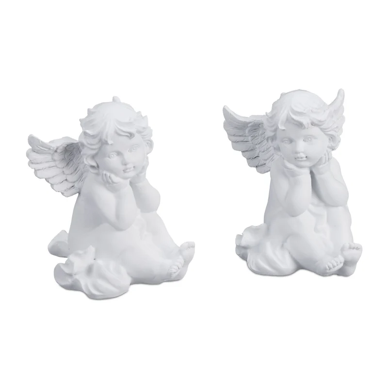 Lot de 2 décorations pour une tombe ange symbole protection 30 x 15 x 10 cm en résine artificielle grise 13_0014793