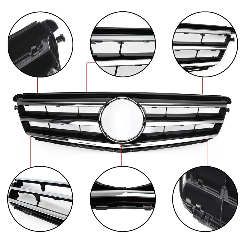 Grille Calandre Avant LED Noire Chromée Benz Classe C W204
