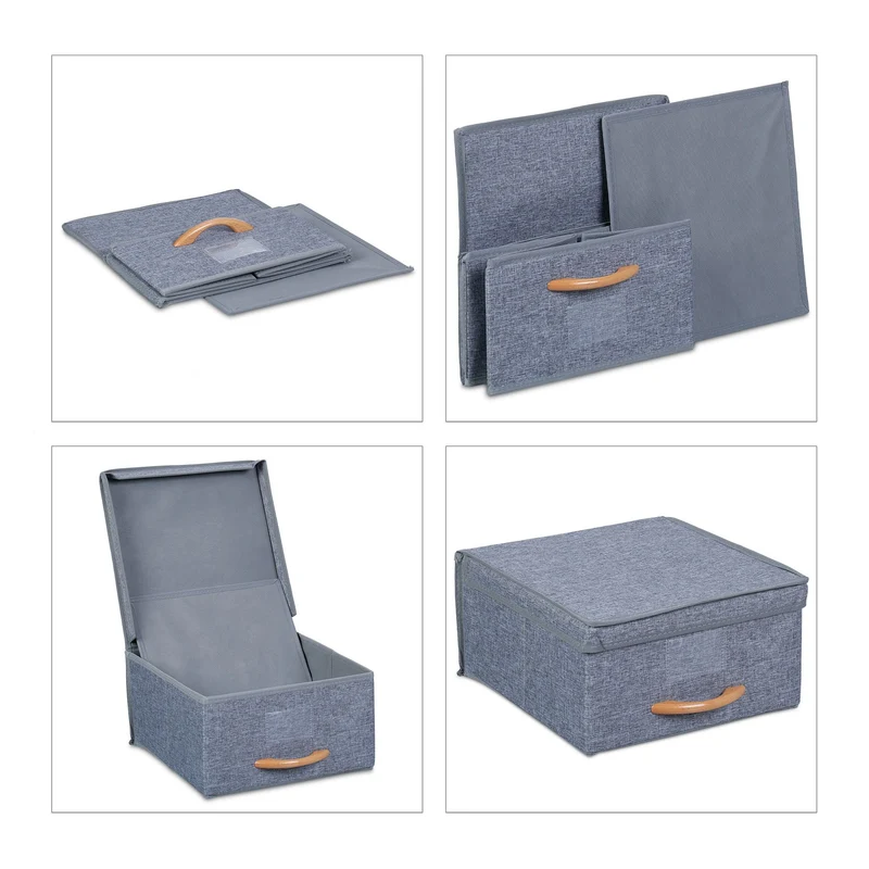 Lot de 2 boîtes de rangement pliables avec couvercle 30 x 20 x 15 cm pratique déco contemporain en tissu beige 13_0014505