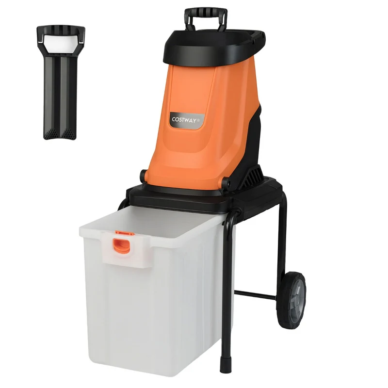 Déchiqueteuse électrique à bois 56 x 44 x 94 cm 2800W avec bac 50L et lames double tranchant en PP orange 20_0017493