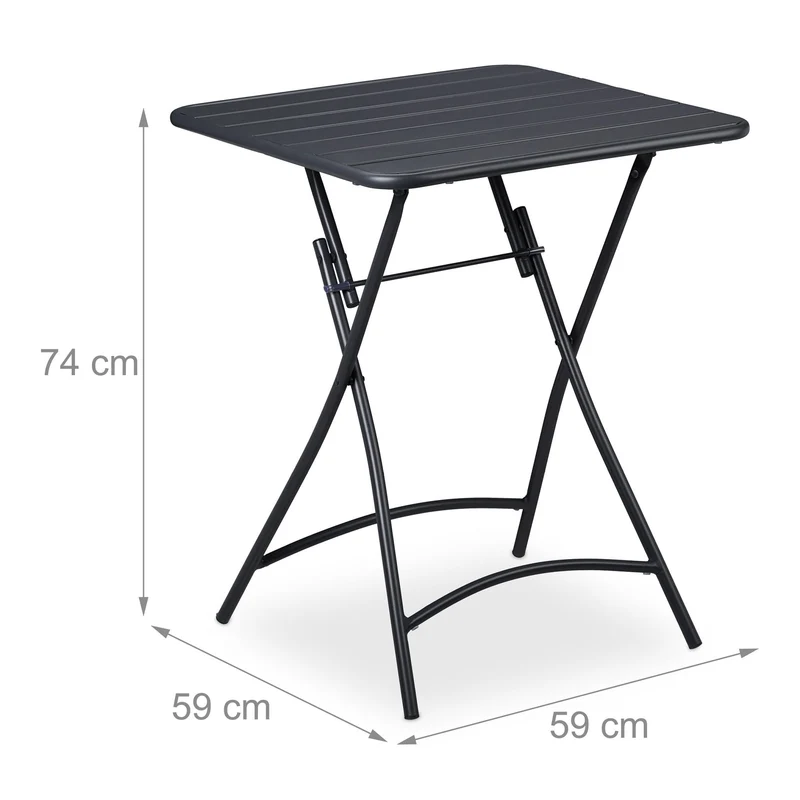 Table de balcon pliable carrée design moderne 70 x 70 x 75 cm stable et compacte en métal noir 13_0010450