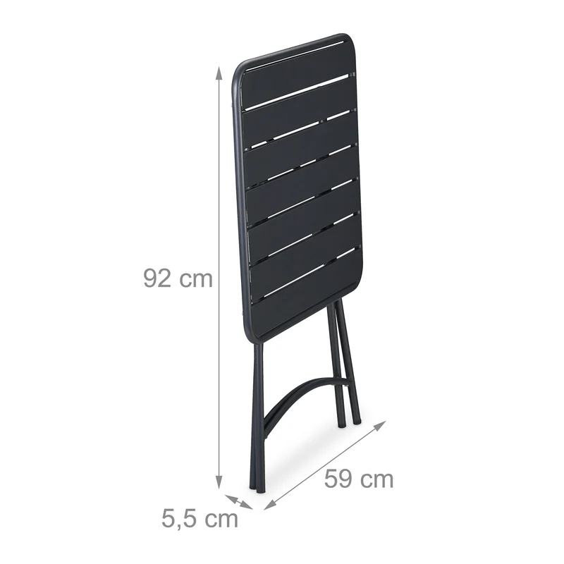 Table de balcon pliable carrée design moderne 70 x 70 x 75 cm stable et compacte en métal noir 13_0010450