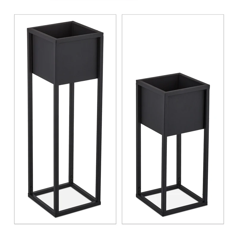 Lot de 2 porte-pots de fleurs design sobre intérieur 30 x 30 x 15 cm en fer noir 13_0011641