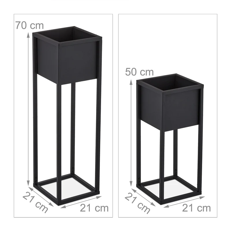 Lot de 2 porte-pots de fleurs design sobre intérieur 30 x 30 x 15 cm en fer noir 13_0011641