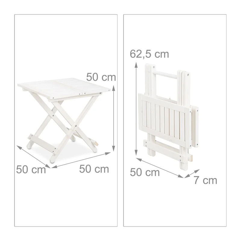 Table pliante d'appoint extérieure 80 x 60 x 70 cm pratique et flexible style contemporain en bois blanc 13_0011260