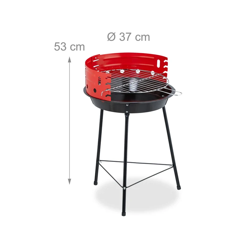 Barbecue charbon rond jardin 37 cm surface de cuisson pour 3 personnes design léger en acier noir 13_0016757