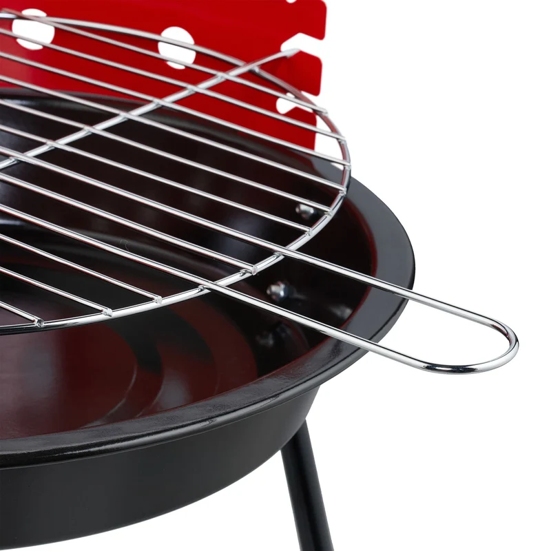 Barbecue charbon rond jardin 37 cm surface de cuisson pour 3 personnes design léger en acier noir 13_0016757